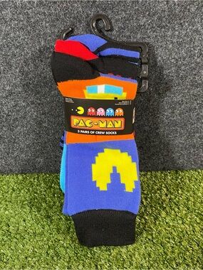 Pac Man 3 Pack Mens Crew Socks Shoe Size 6-12 Funny Gift Novelty Multicolor New